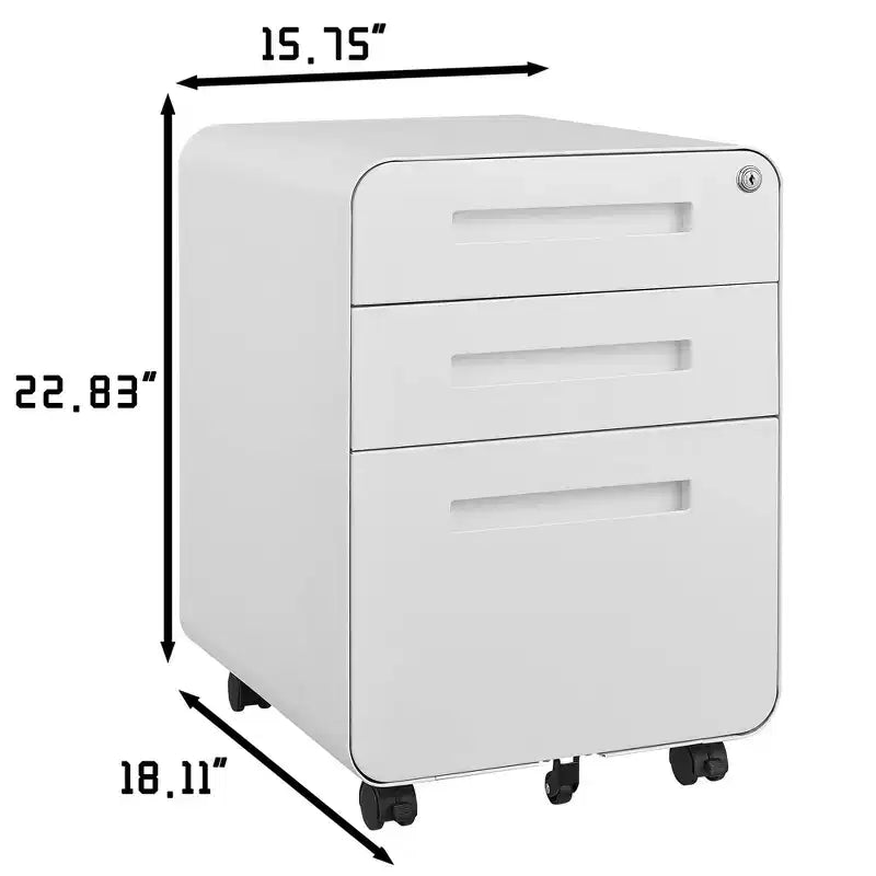 Archivador rodante de 3 cajones con cerradura – Negro/Azul/Naranja/Blanco, debajo del escritorio, 1 usuario