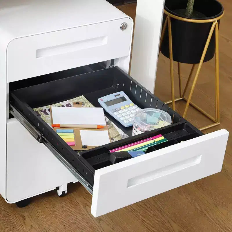 Archivador rodante de 3 cajones con cerradura – Negro/Azul/Naranja/Blanco, debajo del escritorio, 1 usuario