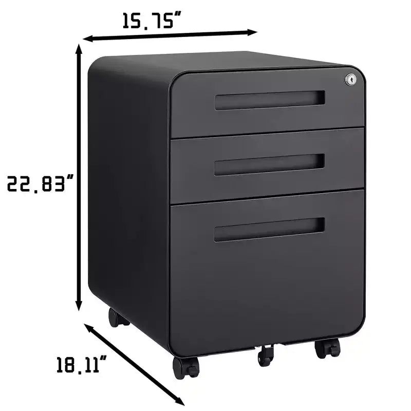 Archivador rodante de 3 cajones con cerradura – Negro/Azul/Naranja/Blanco, debajo del escritorio, 1 usuario