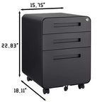 Archivador rodante de 3 cajones con cerradura – Negro/Azul/Naranja/Blanco, debajo del escritorio, 1 usuario