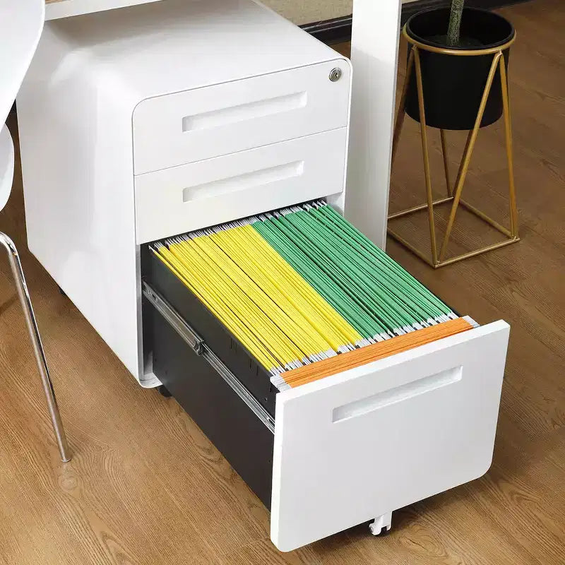 Archivador rodante de 3 cajones con cerradura – Negro/Azul/Naranja/Blanco, debajo del escritorio, 1 usuario
