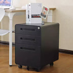 Archivador rodante de 3 cajones con cerradura – Negro/Azul/Naranja/Blanco, debajo del escritorio, 1 usuario