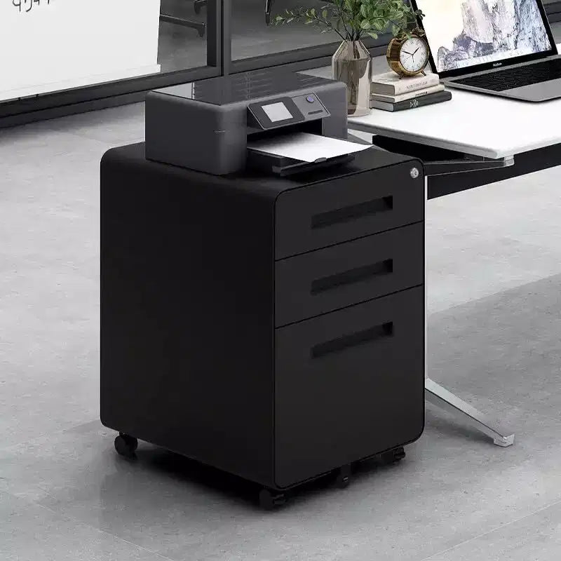 Archivador rodante de 3 cajones con cerradura – Negro/Azul/Naranja/Blanco, debajo del escritorio, 1 usuario