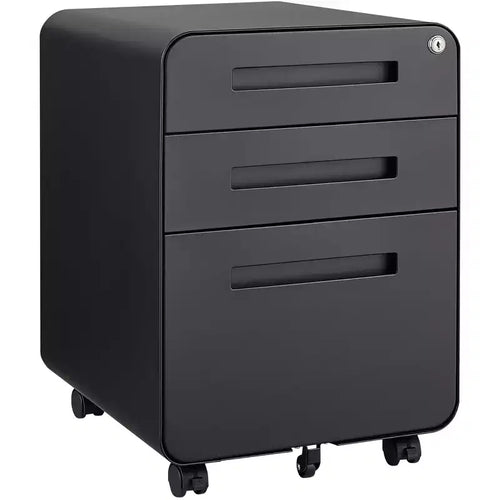3 Drawer File Cabinet for Home Office, Under Desk Mobile Filing Cabinet with Lock for A4/Letter/Legal Size, 5 Wheel Anti-tilt Rolling File Cabinets
