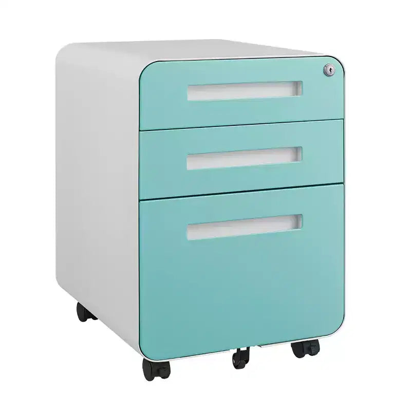 Archivador rodante de 3 cajones con cerradura – Negro/Azul/Naranja/Blanco, debajo del escritorio, 1 usuario