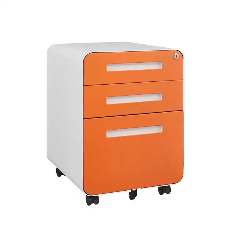 Archivador rodante de 3 cajones con cerradura – Negro/Azul/Naranja/Blanco, debajo del escritorio, 1 usuario