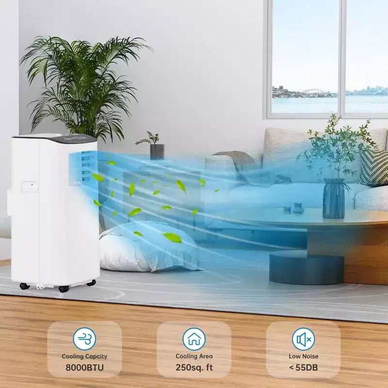 Climatiseur portatif de 8 000 BTU pour pièces jusqu'à 32,5 m², unité de climatisation 3-en-1 avec ventilateur, déshumidificateur, télécommande et mode veille