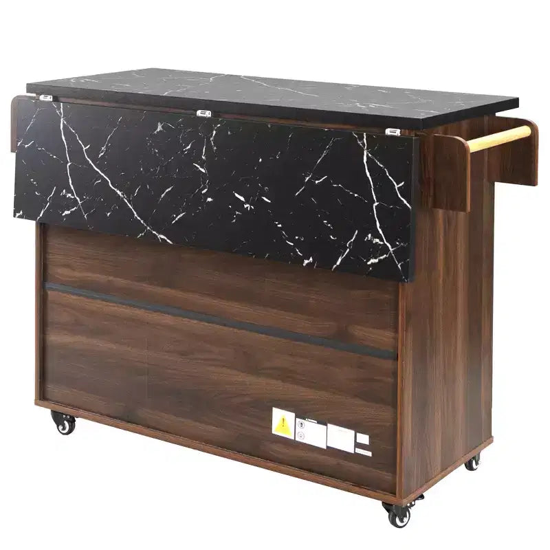 Isla de cocina con ruedas de nogal con cubo de basura abatible, 1 persona