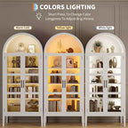 Armario de almacenamiento, negro/blanco, estilo arqueado, individual, 180 cm de alto con luces LED y puertas de cristal