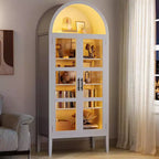Armario de almacenamiento, negro/blanco, estilo arqueado, individual, 180 cm de alto con luces LED y puertas de cristal