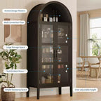 Armario de almacenamiento, negro/blanco, estilo arqueado, individual, 180 cm de alto con luces LED y puertas de cristal