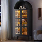 Armario de almacenamiento, negro/blanco, estilo arqueado, individual, 180 cm de alto con luces LED y puertas de cristal
