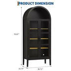Armario de almacenamiento, negro/blanco, estilo arqueado, individual, 180 cm de alto con luces LED y puertas de cristal