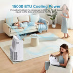 Climatiseur portable 15 000 BTU pour grandes pièces - Refroidisseur, déshumidificateur et ventilateur pour surfaces de 46 à 79 m², garantie d'un an
