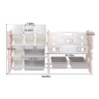 Organizador de almacenamiento rosa de 2 niveles para niños con 12 cubos, para 1+ niño