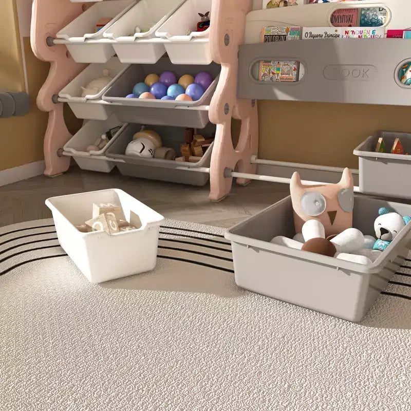 Organizador de almacenamiento rosa de 2 niveles para niños con 12 cubos, para 1+ niño