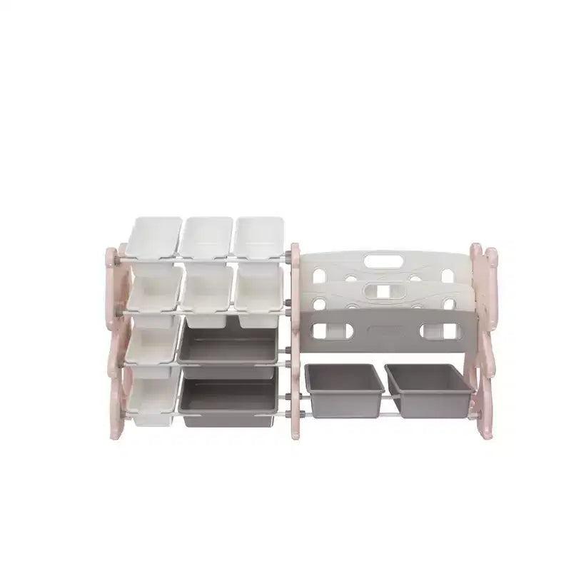 Organizador de almacenamiento rosa de 2 niveles para niños con 12 cubos, para 1+ niño