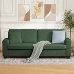 Sofá de 3 plazas de terciopelo beige/verde con reposabrazos anchos y respaldo de cojines