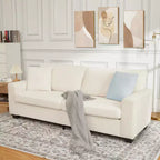 Sofá de 3 plazas de terciopelo beige/verde con reposabrazos anchos y respaldo de cojines