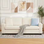 Sofá de 3 plazas de terciopelo beige/verde con reposabrazos anchos y respaldo de cojines