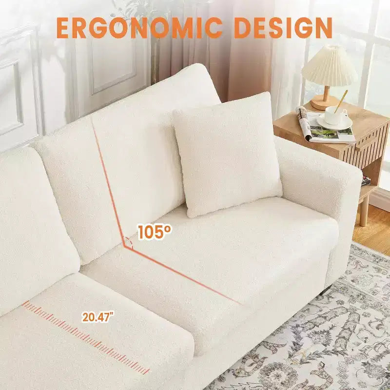 Sofá de 3 plazas de terciopelo beige/verde con reposabrazos anchos y respaldo de cojines