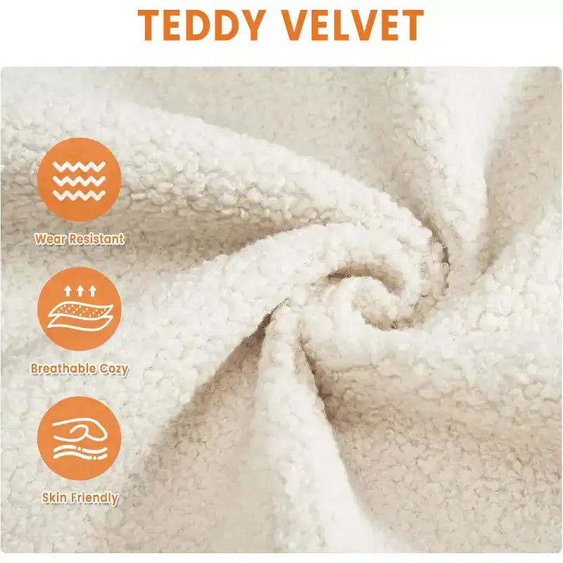 Sofá de 3 plazas de terciopelo beige/verde con reposabrazos anchos y respaldo de cojines