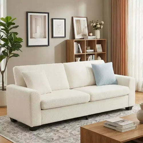 Gravee 83 Couch for Living Room, Comfy Sofa with Deep Seat, Modern Sofa w/ Wide Armrest, Teddy Fleece 3 Seater Couch for Bedroom, Apartment, Office