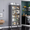 Open Kitchen Storage Shelf, Multi-Level Microwave Cabinet, Dish & Side Cabinet, Grey