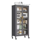 Estantería de almacenamiento de cocina multi-nivel gris con puertas y ruedas