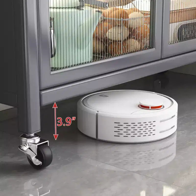 Estantería de almacenamiento de cocina multi-nivel gris con puertas y ruedas