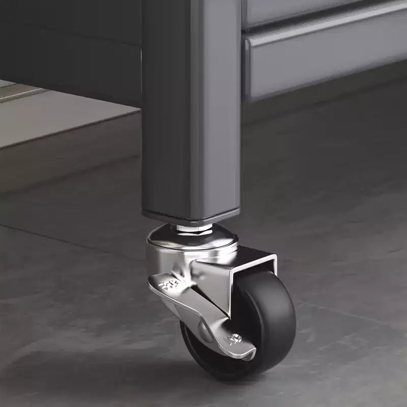 Estantería de almacenamiento de cocina multi-nivel gris con puertas y ruedas