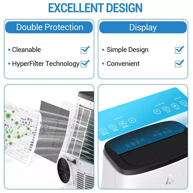 Climatiseur portable 15 000 BTU pour grandes pièces jusqu'à 850 pieds carrés, ventilateur de refroidissement 3-en-1 et déshumidificateur avec télécommande, oscillation automatique, conception sans drainage