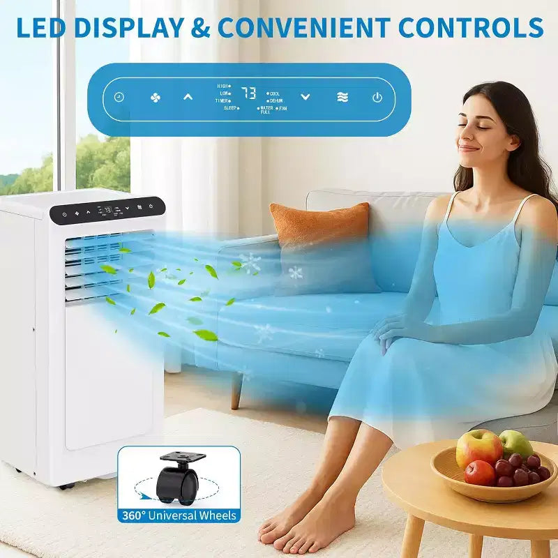 Climatiseur portable 3-en-1 GustoWave 8 000 BTU – Refroidit jusqu'à 42 m², silencieux <42 dB avec minuterie 24h et télécommande, sur pied
