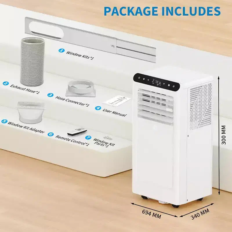 Climatiseur portable 3-en-1 GustoWave 8 000 BTU – Refroidit jusqu'à 42 m², silencieux <42 dB avec minuterie 24h et télécommande, sur pied