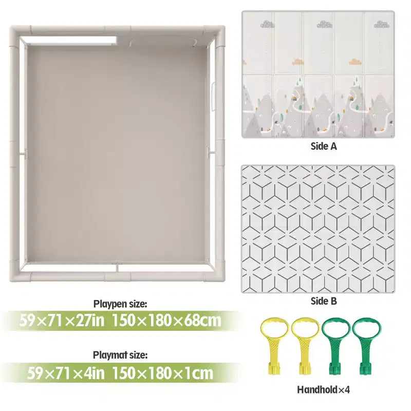 Parque plegable para bebés Nube / Montaña con alfombra – 150×180 cm, 1 niño