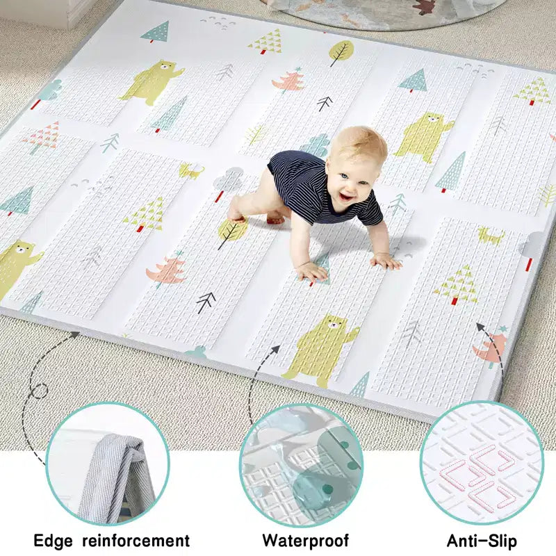Parque plegable para bebés Nube / Montaña con alfombra – 150×180 cm, 1 niño