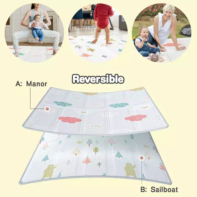 Parque plegable para bebés Nube / Montaña con alfombra – 150×180 cm, 1 niño