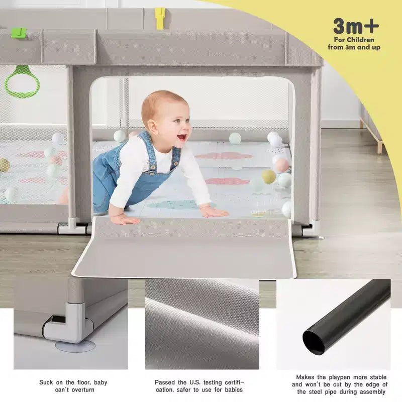 Parque plegable para bebés Nube / Montaña con alfombra – 150×180 cm, 1 niño