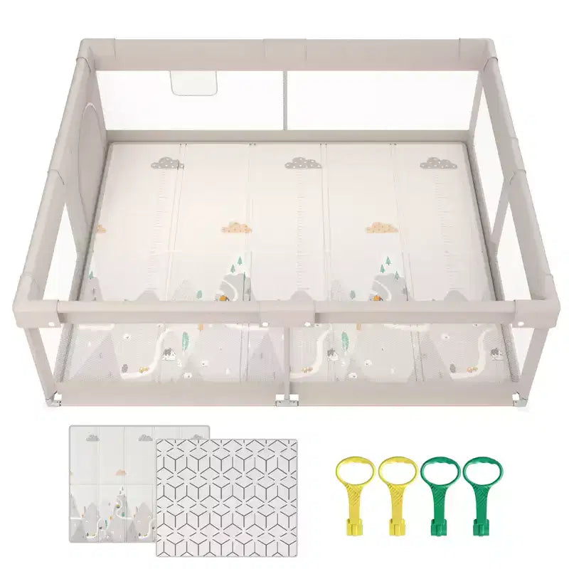 Parque plegable para bebés Nube / Montaña con alfombra – 150×180 cm, 1 niño