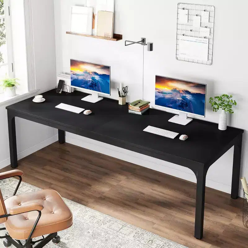 Escritorio para ordenador extralargo de estilo industrial negro para 2 personas