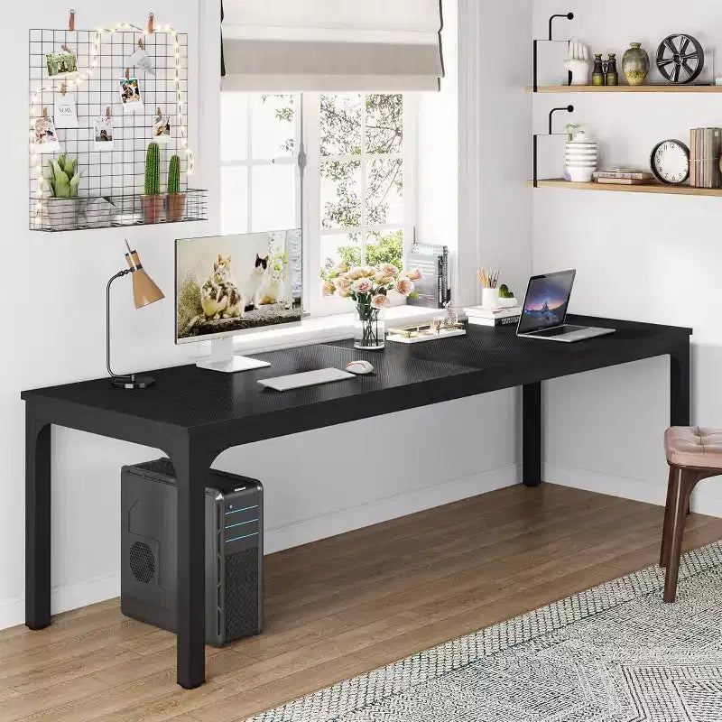 Escritorio para ordenador extralargo de estilo industrial negro para 2 personas