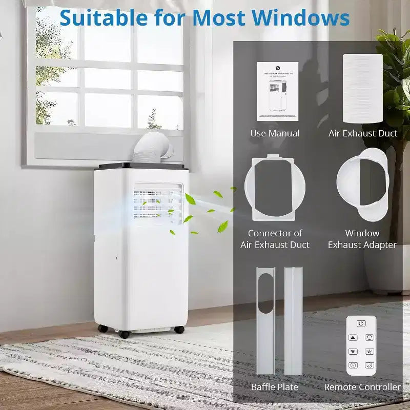 Climatiseur portable GustoWave 10 000 BTU pour pièces jusqu'à 42 m² avec minuterie 24h, mode veille, plateau noir