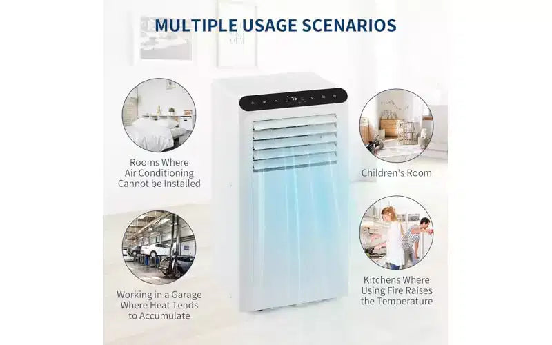 Climatiseur portable GustoWave 10000 BTU 3-en-1 Refroidissement Déshumidificateur Télécommande Silencieux Panneau noir Chambre Bureau Appartement