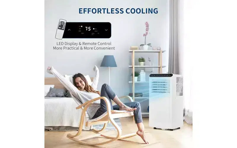 Climatiseur portable GustoWave 10000 BTU 3-en-1 Refroidissement Déshumidificateur Télécommande Silencieux Panneau noir Chambre Bureau Appartement
