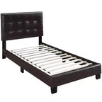 Base de cama de plataforma de piel sintética marrón con cabecera ajustable – Individual / Matrimonial