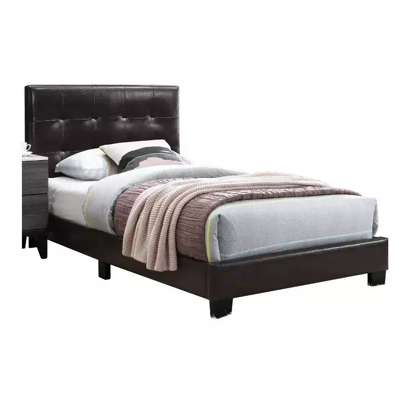 Base de cama de plataforma de piel sintética marrón con cabecera ajustable – Individual / Matrimonial