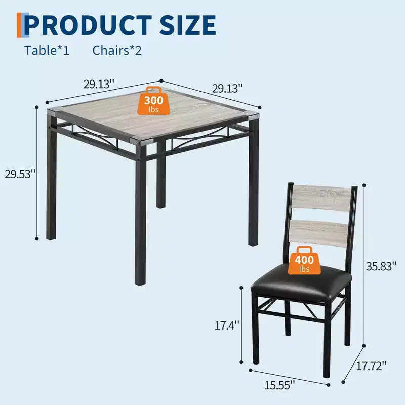 Juego de comedor rectangular retro negro/gris, 2 o 4 asientos