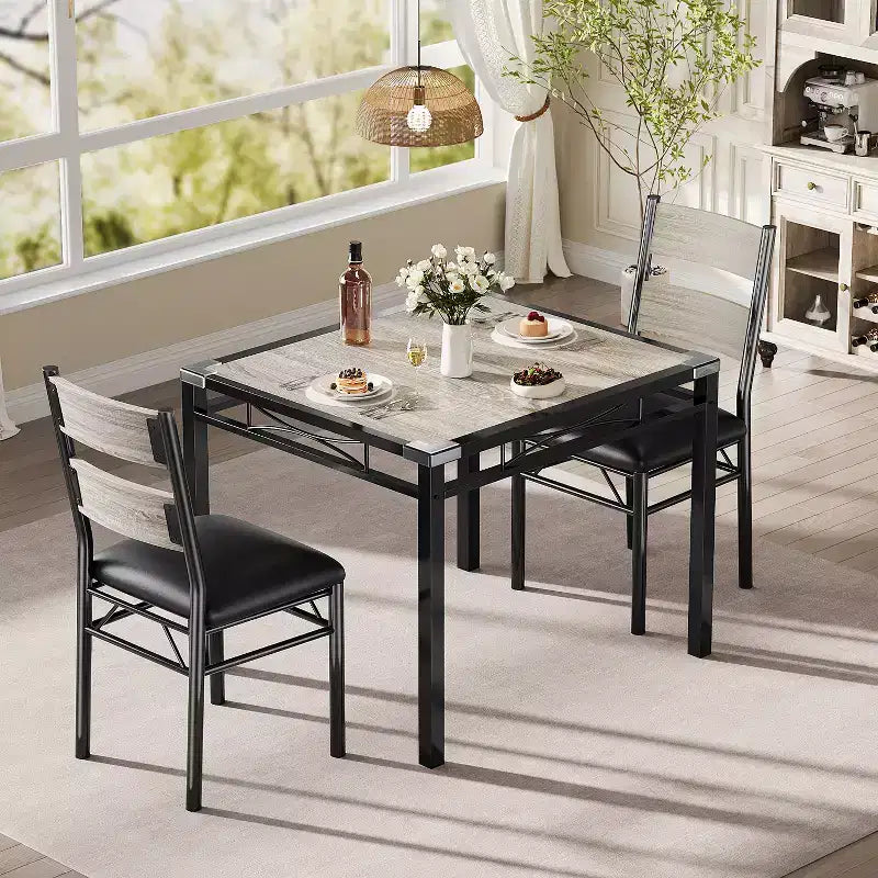 Juego de comedor rectangular retro negro/gris, 2 o 4 asientos