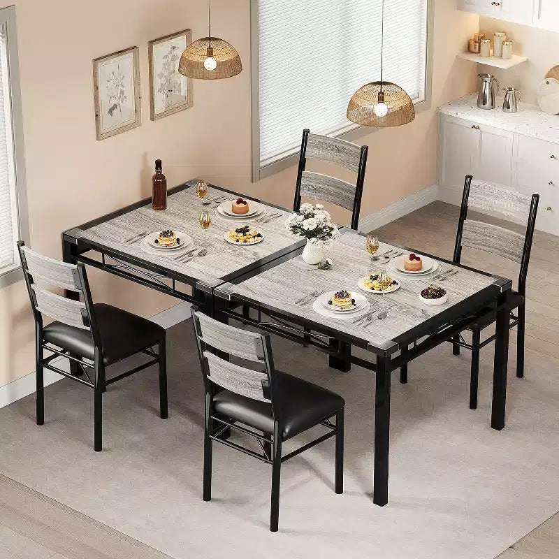 Juego de comedor rectangular retro negro/gris, 2 o 4 asientos
