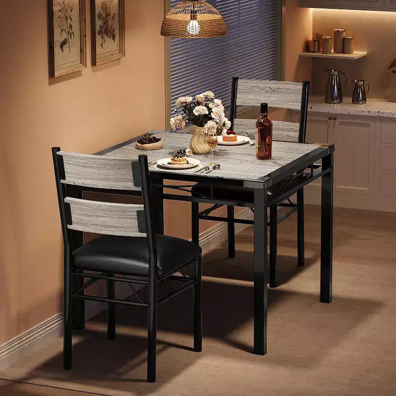 Juego de comedor rectangular retro negro/gris, 2 o 4 asientos